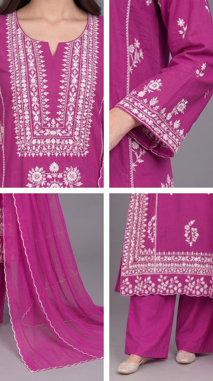 3-Piece Chiffon Embroidered Long Dress with Chiffon Dupatta