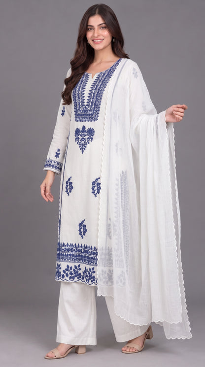 3-Piece Chiffon Embroidered Long Dress with Chiffon Dupatta