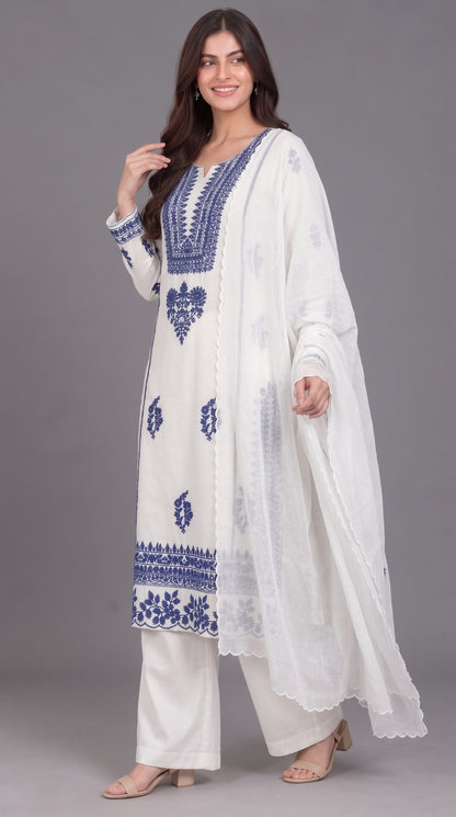 3-Piece Chiffon Embroidered Long Dress with Chiffon Dupatta