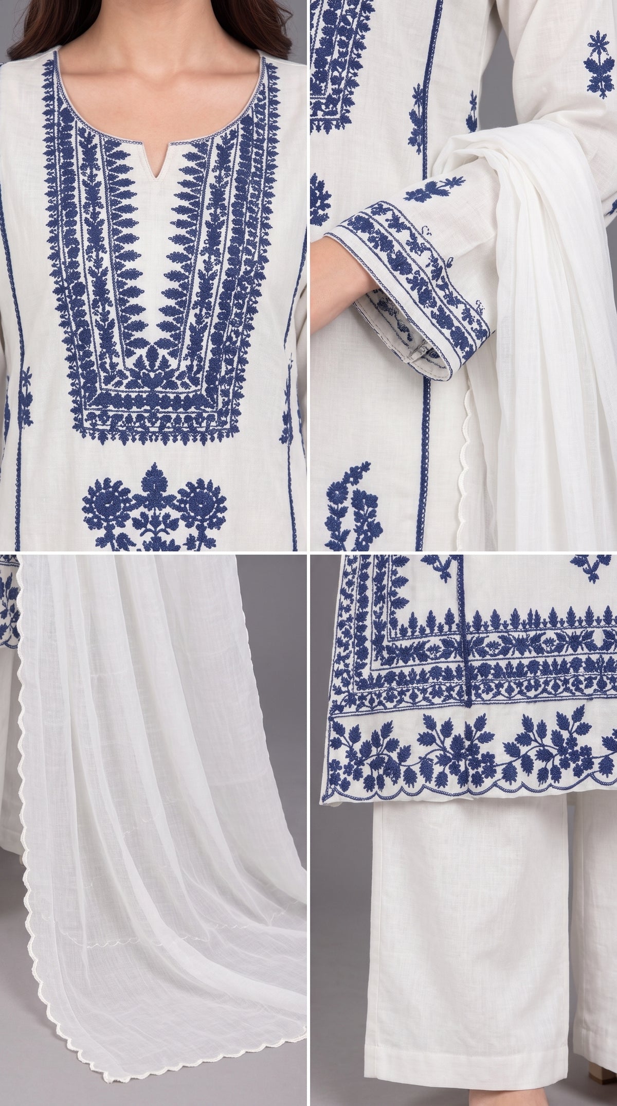 3-Piece Chiffon Embroidered Long Dress with Chiffon Dupatta