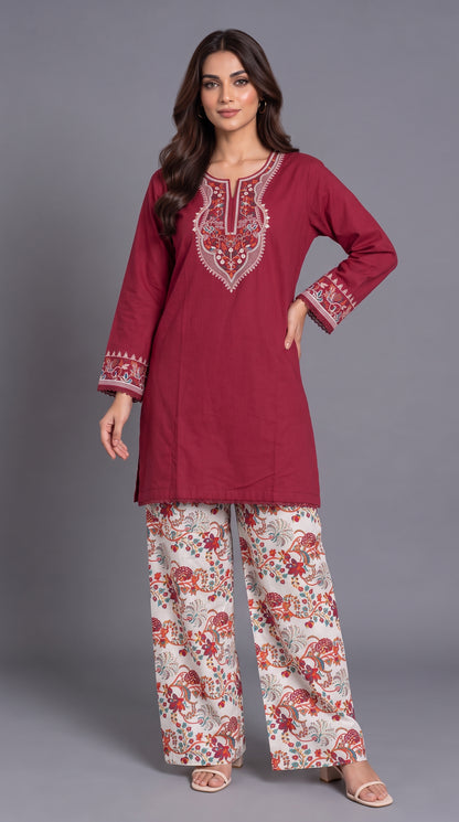 2-Piece Embroidered Shirt & Printed Farshi Co-ord Set — Cotton Lawn