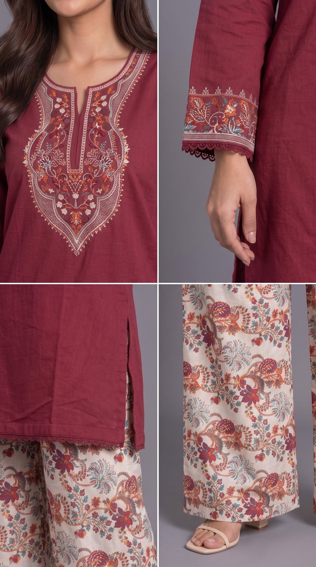 2-Piece Embroidered Shirt & Printed Farshi Co-ord Set — Cotton Lawn