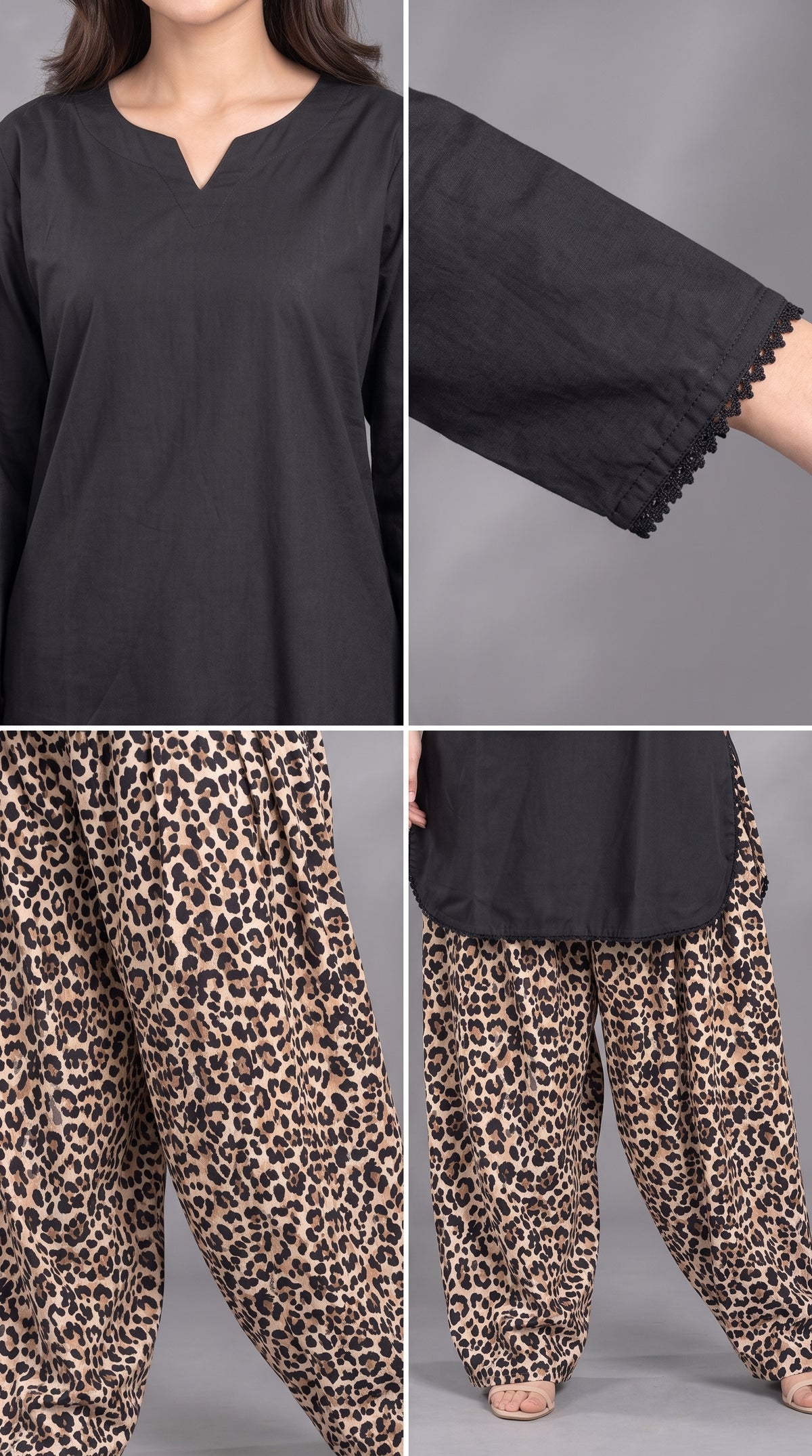 2-Piece Plain Shirt & Cheetah Print Farshi Co-ord Set — Linen