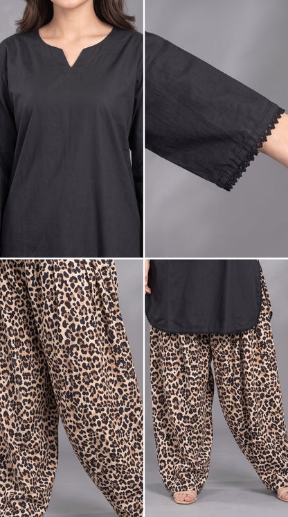 2-Piece Plain Shirt & Cheetah Print Farshi Co-ord Set — Linen