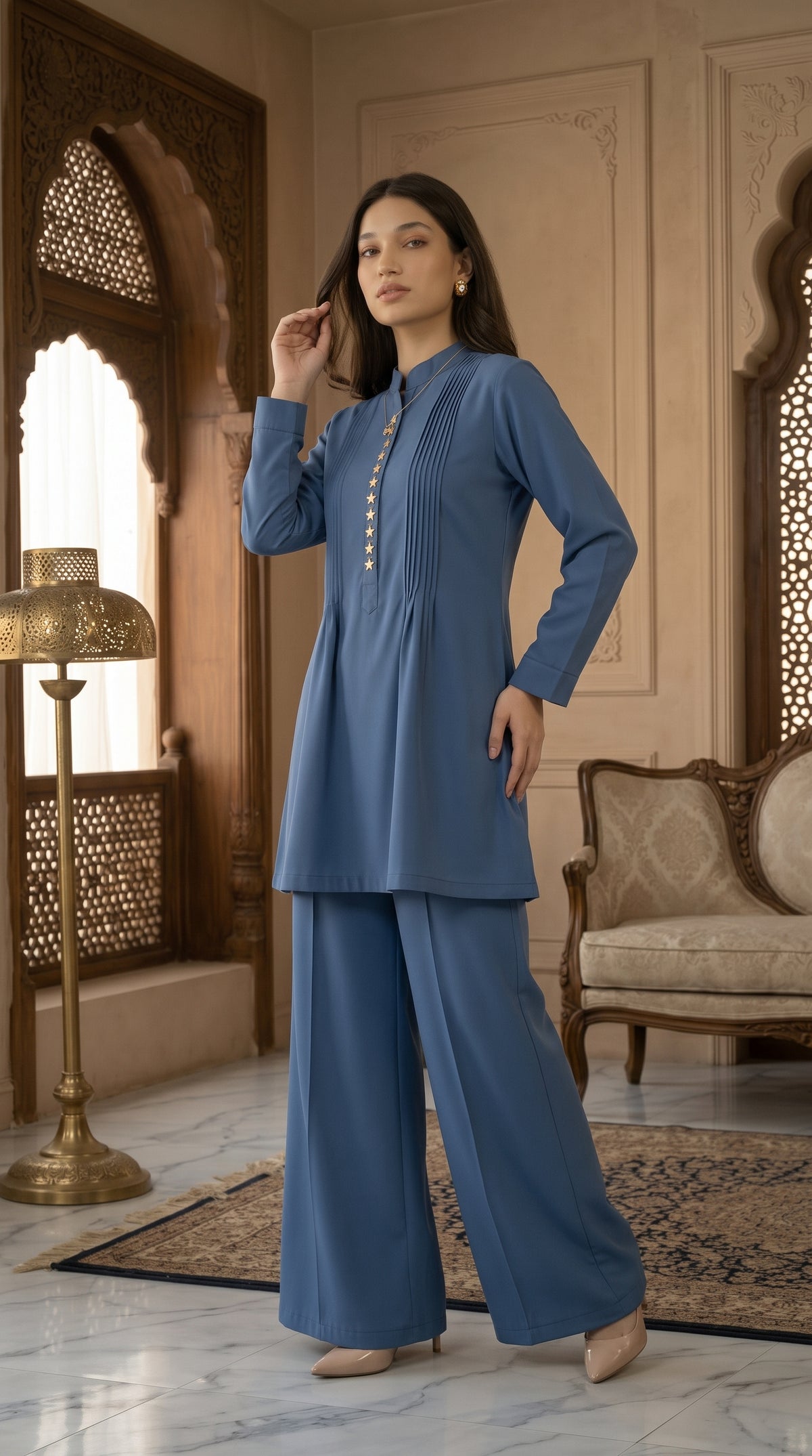 Premium Western Georgette Shirt & Flapper Set