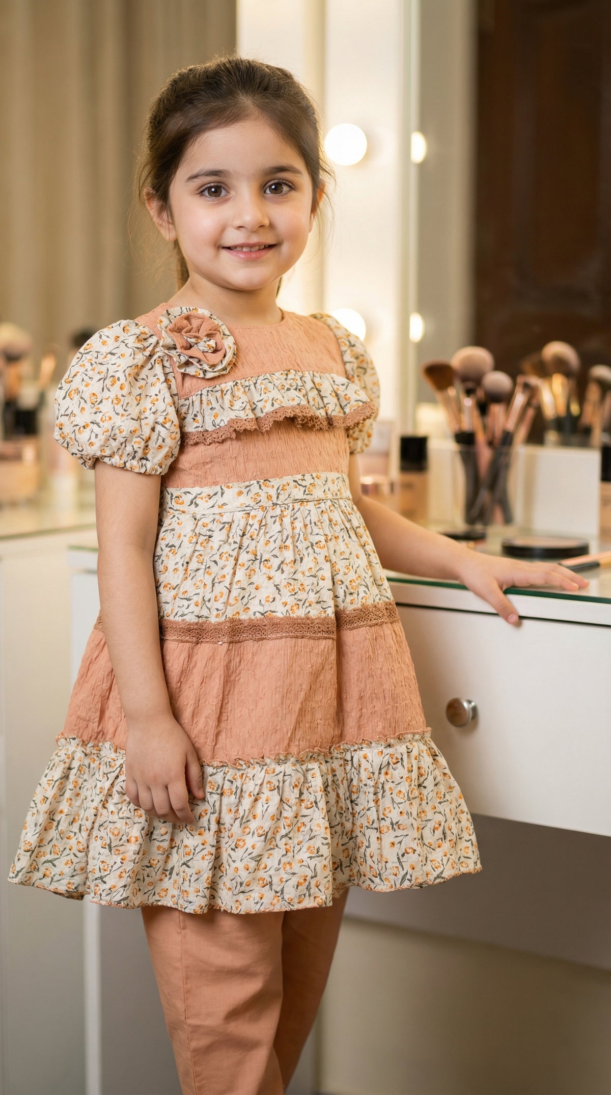 Petals & Pleats Tiered Chiffon Frock