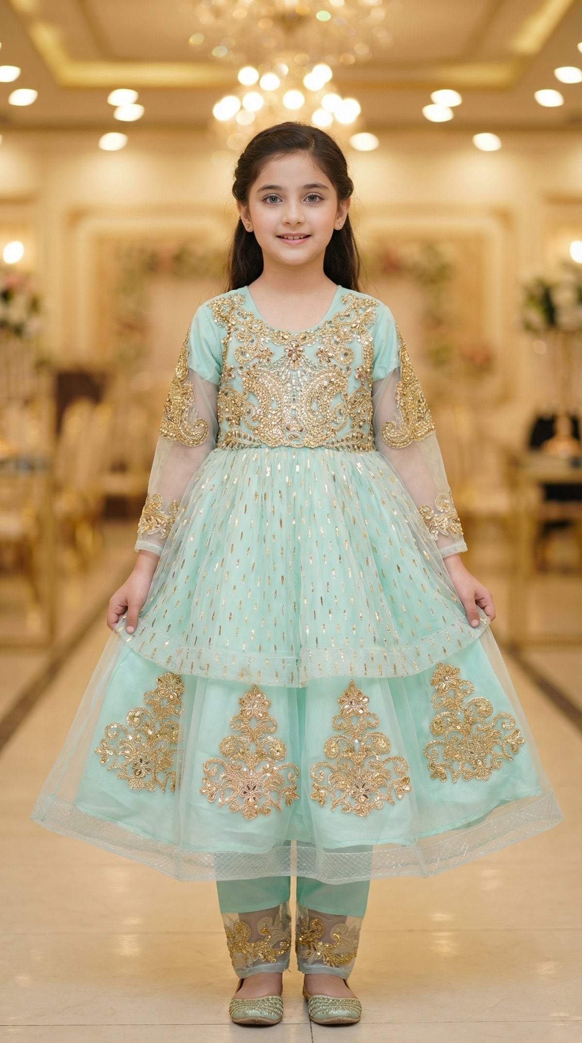 Empress Gold-Embroidered Chiffon & Net Frock