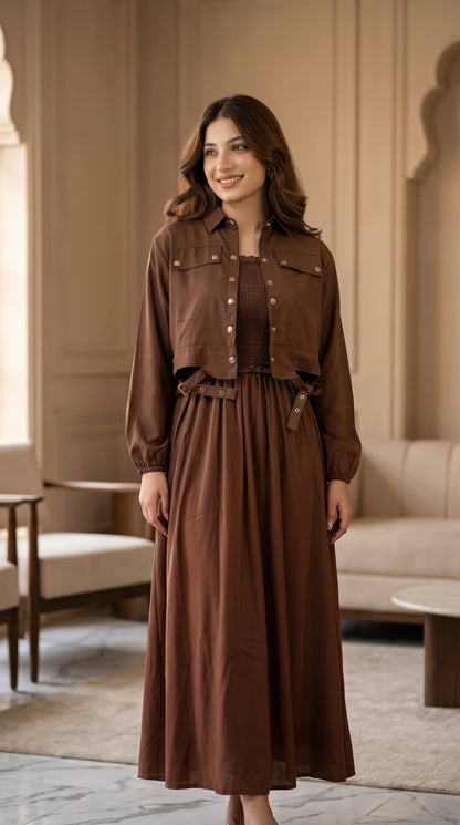 Premium Western Georgette Shirt & Flared Dress Set