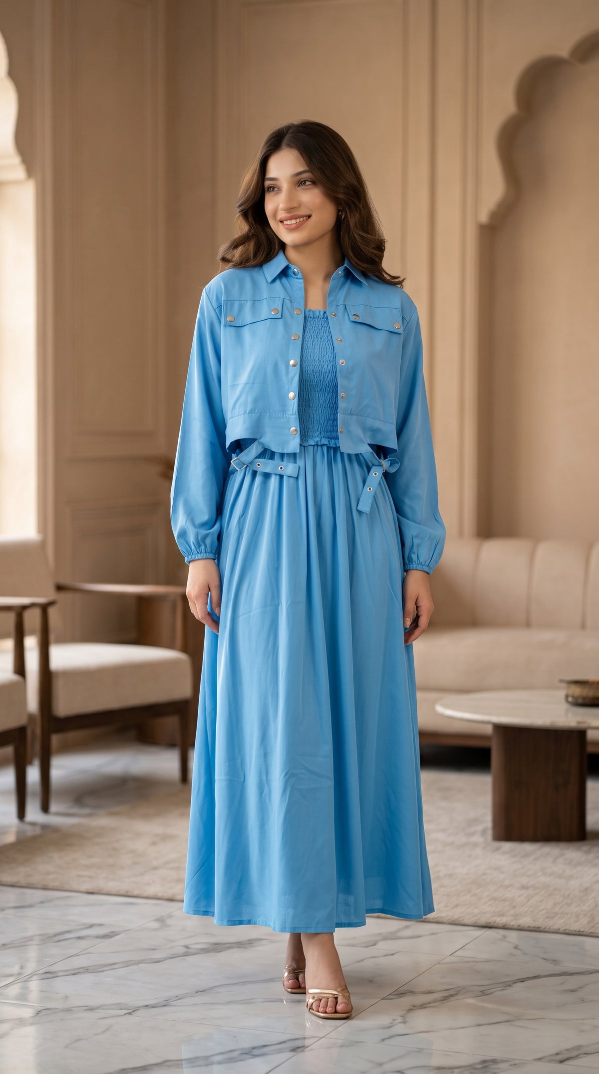 Premium Western Georgette Shirt & Flared Dress Set