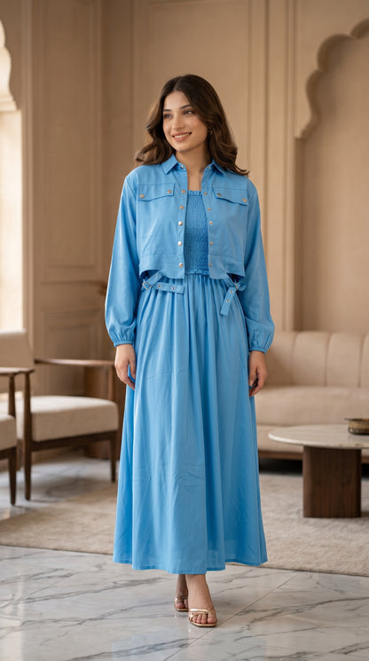 Premium Western Georgette Shirt & Flared Dress Set