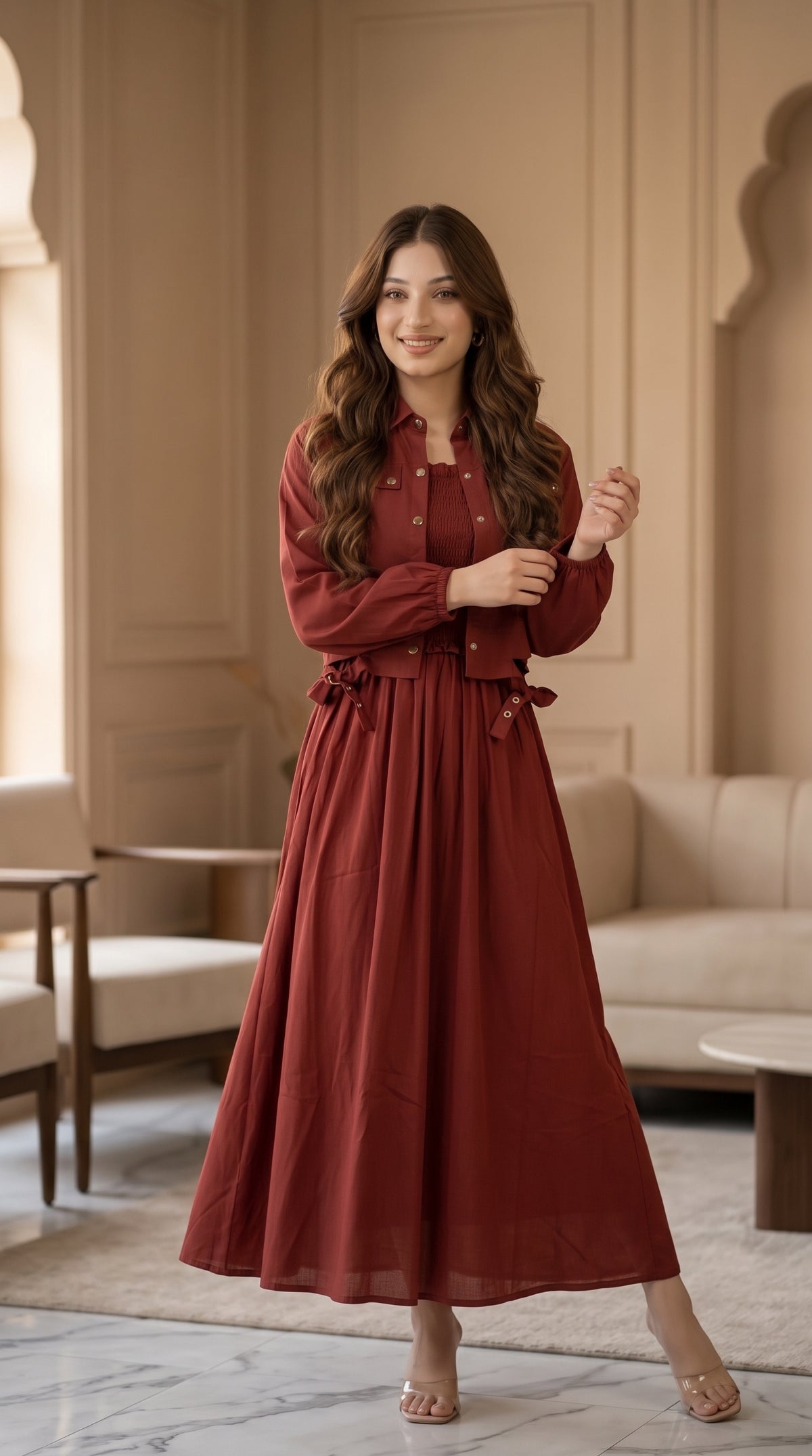 Premium Western Georgette Shirt & Flared Dress Set