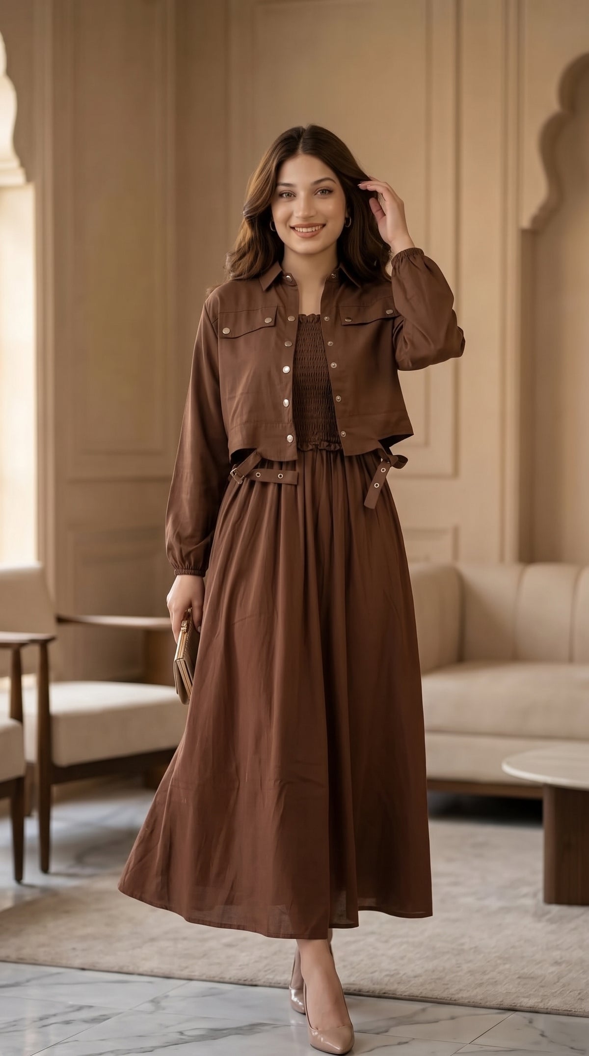 Premium Western Georgette Shirt & Flared Dress Set
