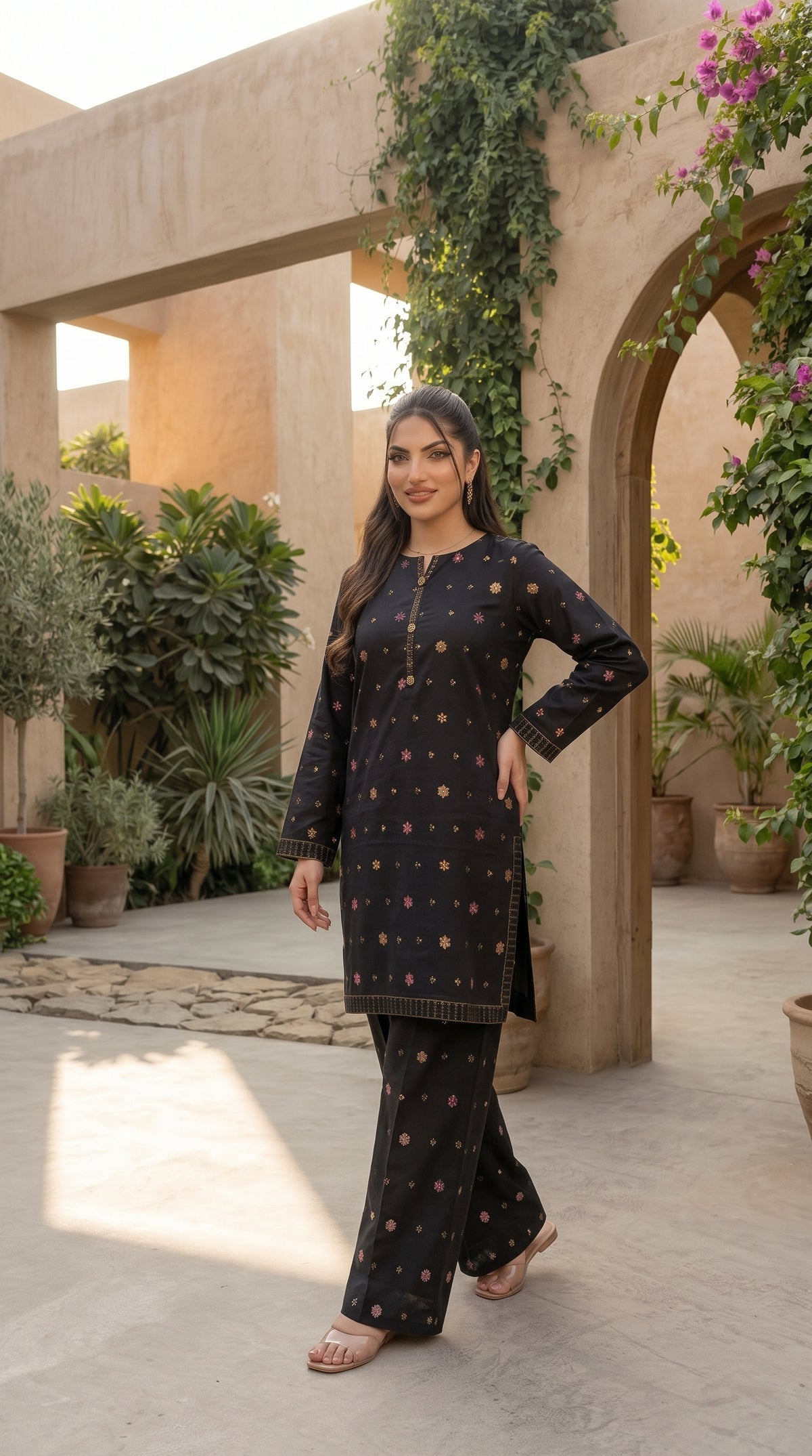Women’s Imported Cotton Embroidered 2-Piece Suit