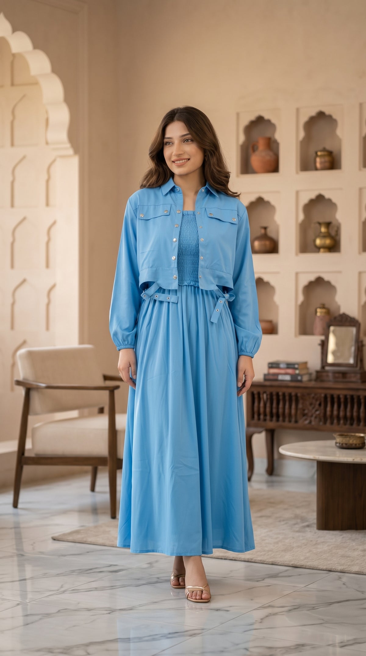 Premium Western Georgette Shirt & Flared Dress Set