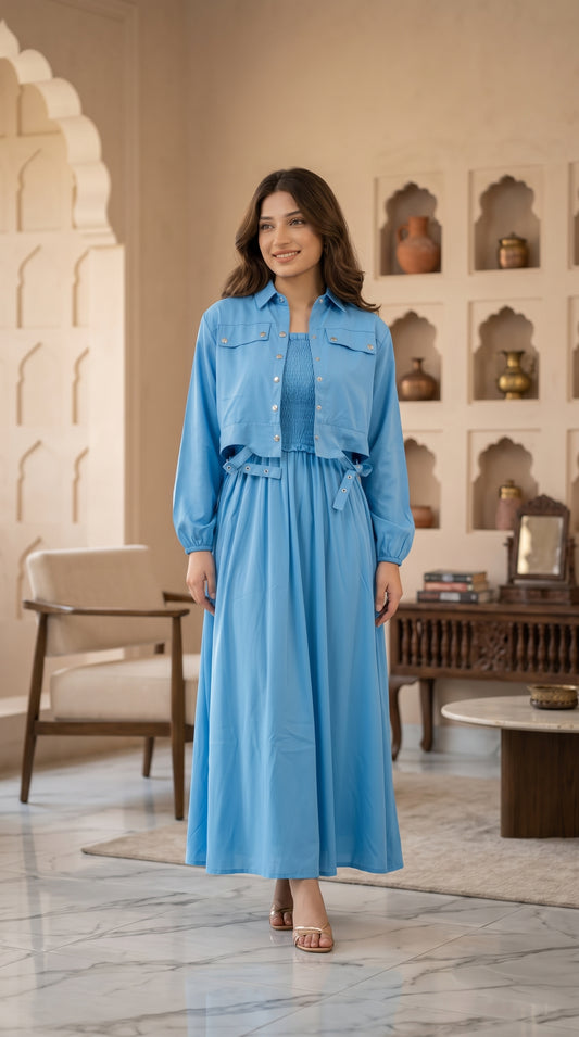 Premium Western Georgette Shirt & Flared Dress Set