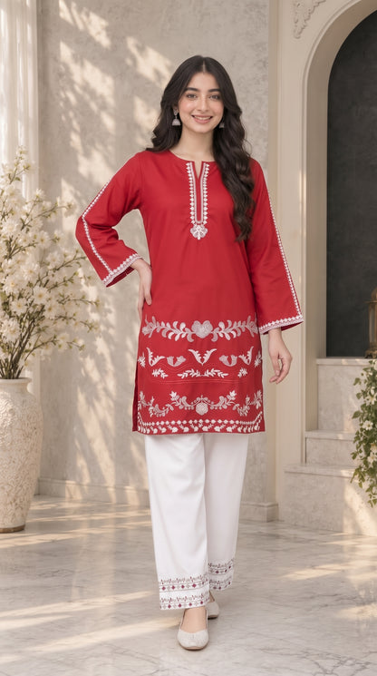 Premium Cotton 2 Piece Embroidered Stitched Suit