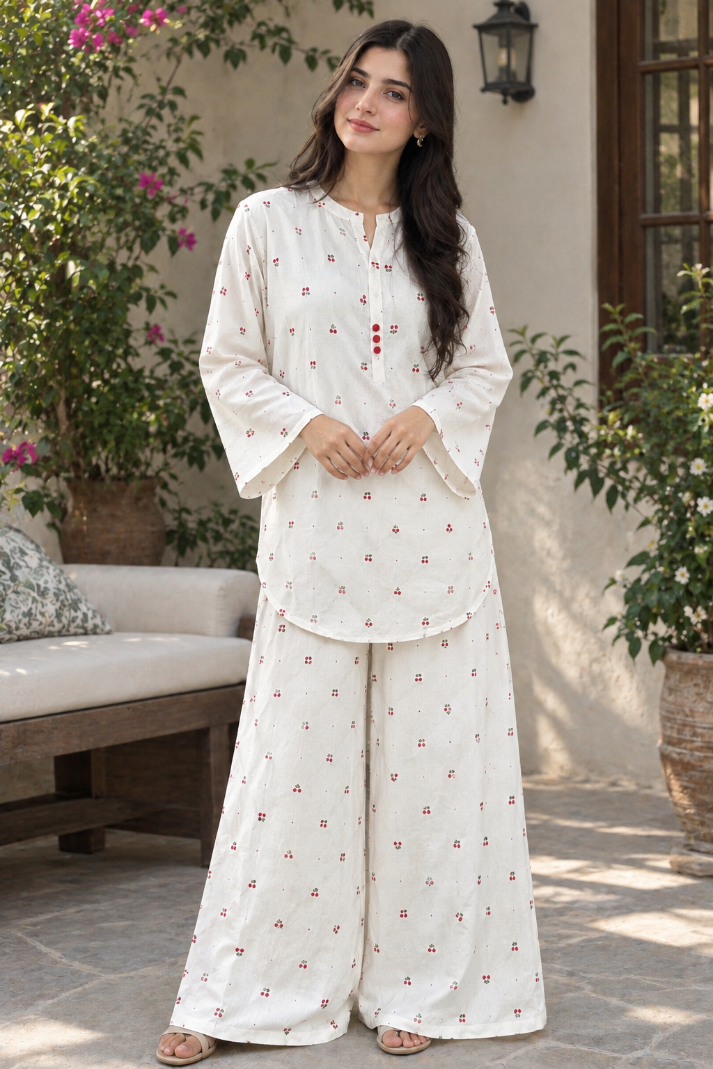 Women’s Cherry Printed 2-Piece Stitched Suit