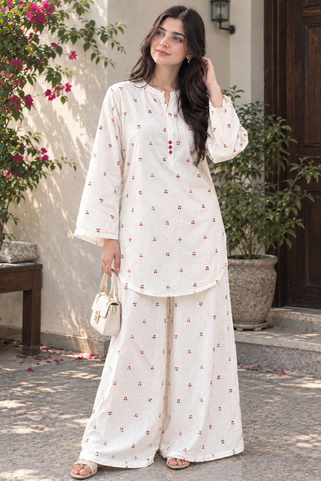 Women’s Cherry Printed 2-Piece Stitched Suit