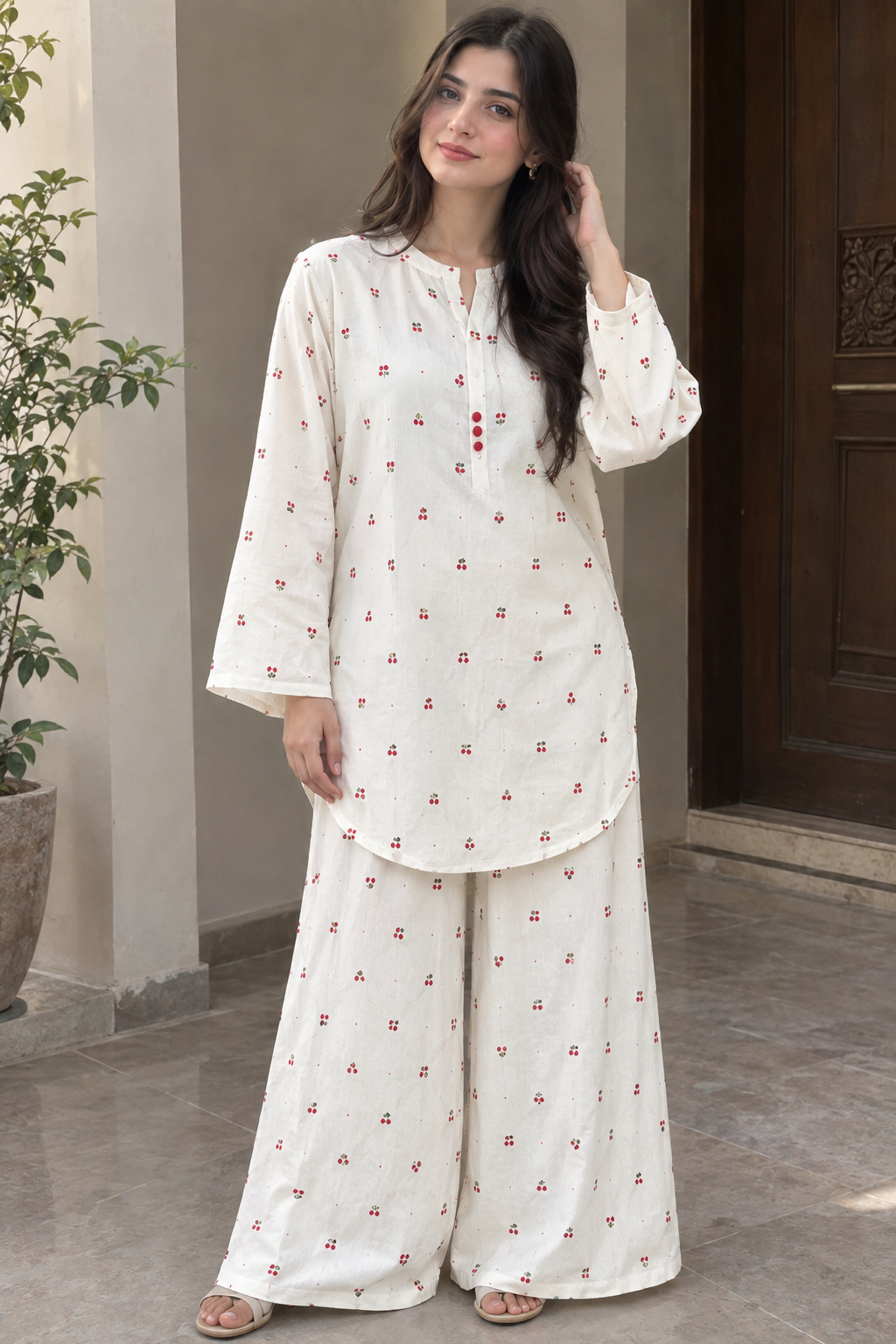 Women’s Cherry Printed 2-Piece Stitched Suit