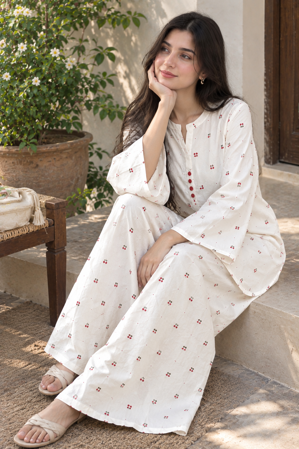 Women’s Cherry Printed 2-Piece Stitched Suit